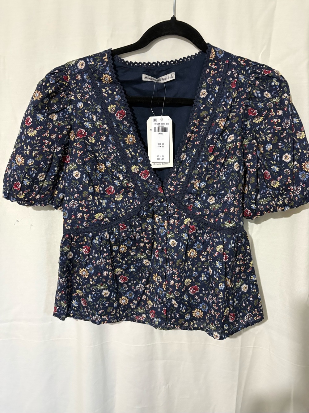 Abercrombie & Fitch Navy Floral V-Neck Peplum Top